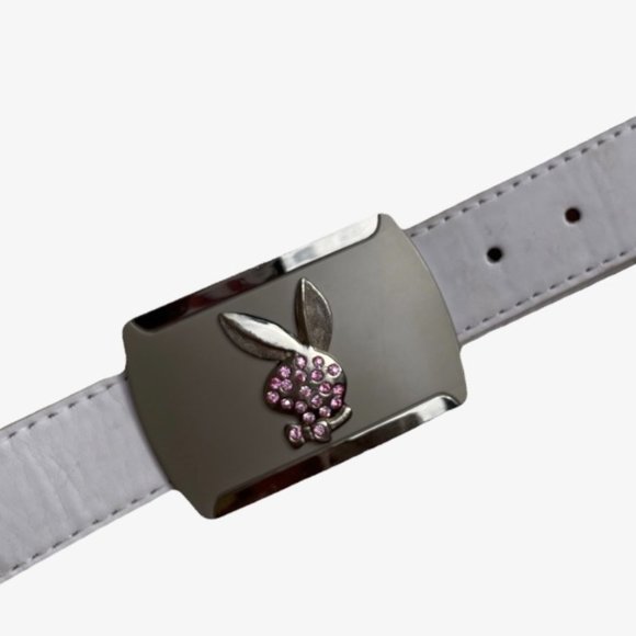 Y2K Leather Rhinestone Logo Playboy Belt - Picture 2 of 5